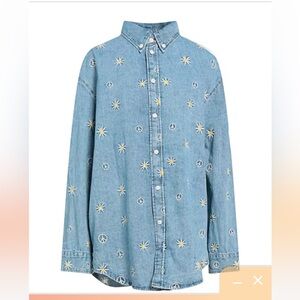 Sandro Daisy Peace Sogn Embroidered Denim Shacket - Size 2